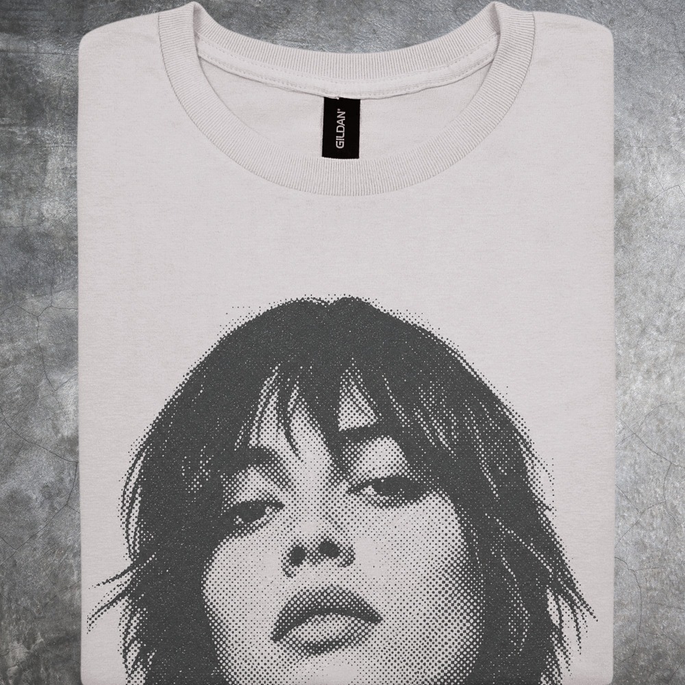 Woman Gazing Up Through Her Fringe Halftone Tee